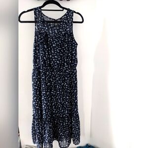 Women's Navy Floral Chiffon Midi Dress - Size US M